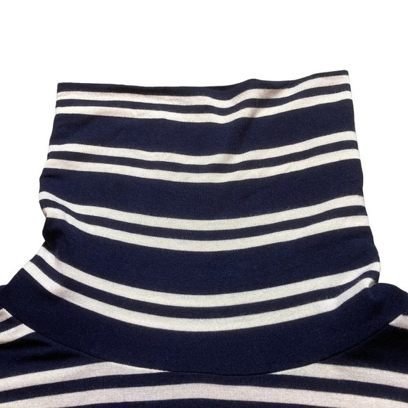 Maeve Anthropologie Navy & White Striped Turtleneck Dress, Sharkbite Hem, Medium - Picture 8 of 10